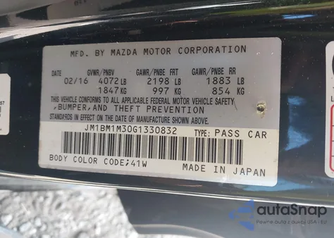 2016 Mazda Mazda3 S Touring from USA, damaged, VIN JM1BM1M30G1330832